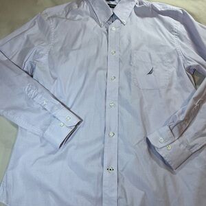Nautica Men’s Lavender and White Checkered Button-Down Dress Shirt, Size‎ Large